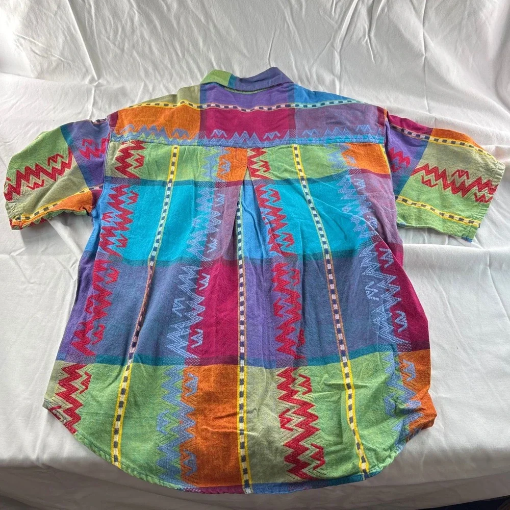 Backroad‎ Blues Mens Medium Multicolor Patchwork Cotton Button Down Shirt